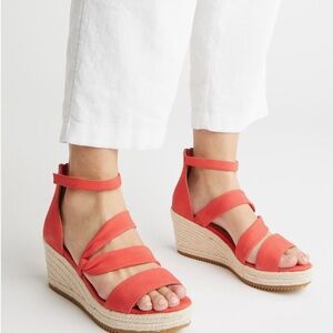 Coral Red Espadrille Wedge Sandals NWT